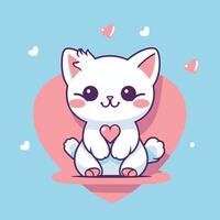 Cute cat holding love cartoon illustration.animal nature concept isolated.flat cartoon style vector