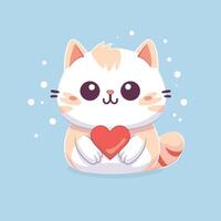 Cute cat holding love cartoon illustration.animal nature concept isolated.flat cartoon style vector