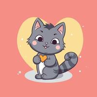 Cute cat holding love cartoon illustration.animal nature concept isolated.flat cartoon style vector