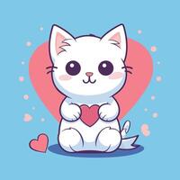 Cute cat holding love cartoon illustration.animal nature concept isolated.flat cartoon style vector