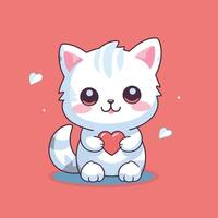 Cute cat holding love cartoon illustration.animal nature concept isolated.flat cartoon style vector