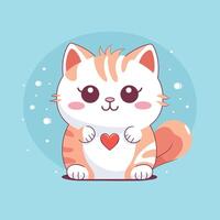 A cute cartoon kitten illustration.Cute cat with love sign hand cartoon illustration. vector