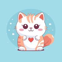 A cute cartoon kitten illustration.Cute cat with love sign hand cartoon illustration. vector