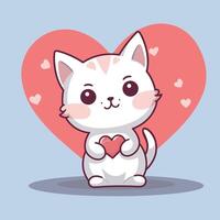 Cute cat holding love cartoon illustration.animal nature concept isolated.flat cartoon style vector