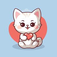 Cute cat holding love cartoon illustration.animal nature concept isolated.flat cartoon style vector