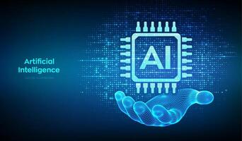 ai. artificial inteligencia. ai icono hecho con binario código en estructura metálica mano. binario datos y transmisión digital código antecedentes. matriz antecedentes con dígitos 1.0. vector ilustración.