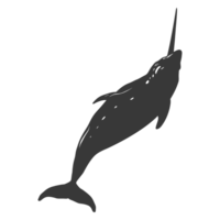 AI generated Silhouette narwhal animal black color only full body png