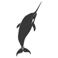 AI generated Silhouette narwhal animal black color only full body png