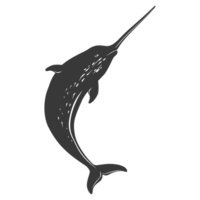 AI generated Silhouette narwhal animal black color only full body png