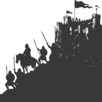 AI generated silhouette of a ancient war situation black color only png