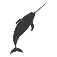 AI generated Silhouette narwhal animal black color only full body png