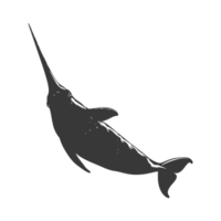 AI generated Silhouette narwhal animal black color only full body png