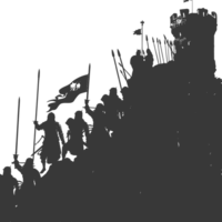 AI generated silhouette of a ancient war situation black color only png