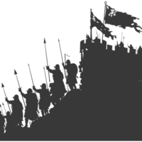 AI generated silhouette of a ancient war situation black color only png