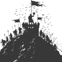 AI generated silhouette of a ancient war situation black color only png