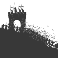 AI generated silhouette of a ancient war situation black color only png