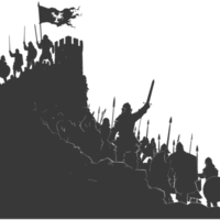 AI generated silhouette of a ancient war situation black color only png