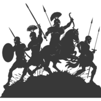 AI generated silhouette of a ancient war situation black color only png