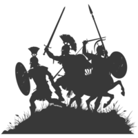 AI generated silhouette of a ancient war situation black color only png