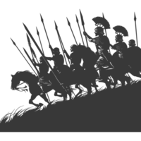 AI generated silhouette of a ancient war situation black color only png