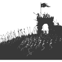 AI generated silhouette of a ancient war situation black color only png