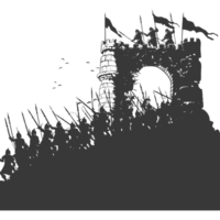 AI generated silhouette of a ancient war situation black color only png