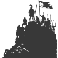 AI generated silhouette of a ancient war situation black color only png