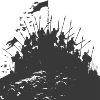 AI generated silhouette of a ancient war situation black color only png