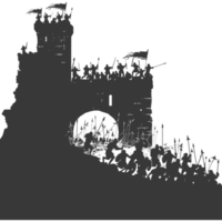 AI generated silhouette of a ancient war situation black color only png