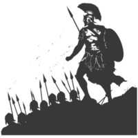 AI generated silhouette of a ancient war situation black color only png