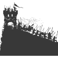 AI generated silhouette of a ancient war situation black color only png