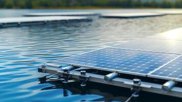 AI generated Floating Solar Panel on Water. Generative AI. photo