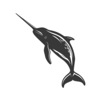 AI generated Silhouette narwhal animal black color only full body png