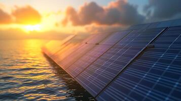 AI generated Floating Solar Panels in the Ocean. Generative AI. photo