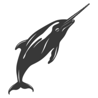 AI generated Silhouette narwhal animal black color only full body png