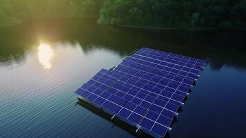 AI generated Floating Solar Panel on Lakes Surface. Generative AI. photo