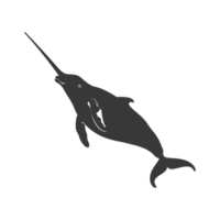 AI generated Silhouette narwhal animal black color only full body png