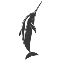 AI generated Silhouette narwhal animal black color only full body png