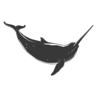 AI generated Silhouette narwhal animal black color only full body png