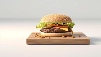 AI generated Grilled cheeseburger on wooden table, ready to eat, American culture generated by AI photo