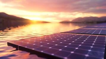 AI generated Floating Solar Panel on a Body of Water. Generative AI. photo