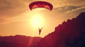 ai generado persona altísimo mediante el aire con un paracaídas. generativo ai. foto