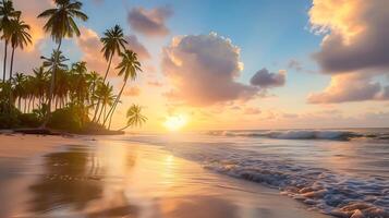 AI generated Tropical Beach Sunset. Generative AI. photo