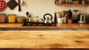 AI generated Wooden Counter Top in Kitchen. Generative AI. photo