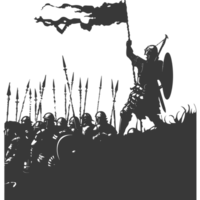 AI generated silhouette of a ancient war situation black color only png