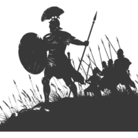 AI generated silhouette of a ancient war situation black color only png