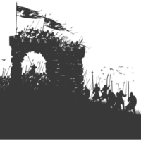 AI generated silhouette of a ancient war situation black color only png