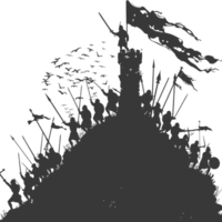 AI generated silhouette of a ancient war situation black color only png