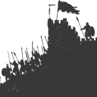 AI generated silhouette of a ancient war situation black color only png