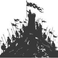 AI generated silhouette of a ancient war situation black color only png